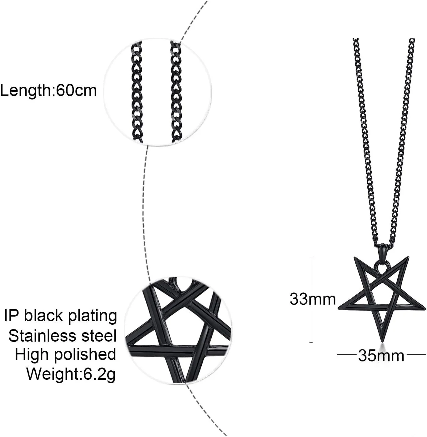 VNOX Church of Satan Seal of Baphomet Satanic Goat of Mendes Goat Head Devil Pendant Leviathan Cross Lucifer Necklace,Inverted Pentagram Amulet Jewelry