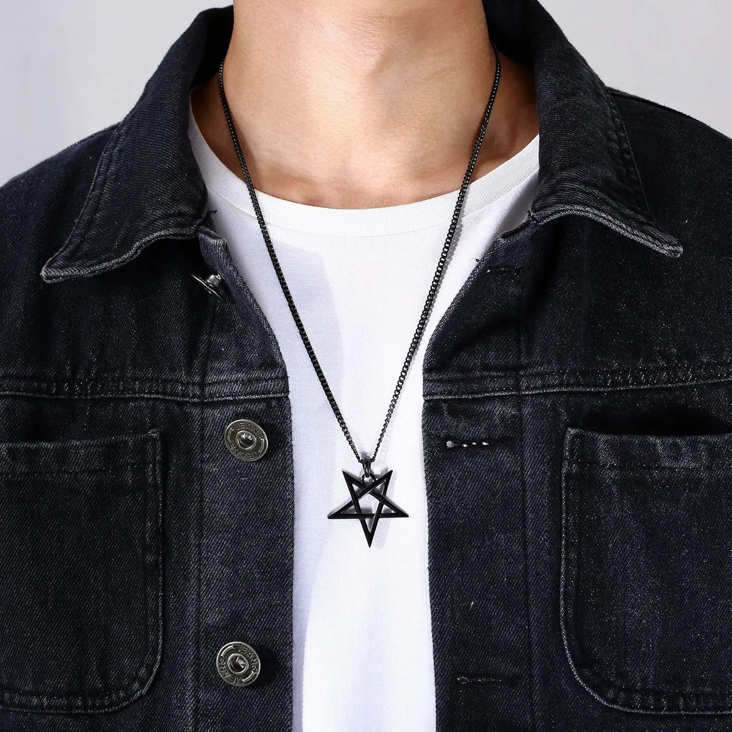 VNOX Church of Satan Seal of Baphomet Satanic Goat of Mendes Goat Head Devil Pendant Leviathan Cross Lucifer Necklace,Inverted Pentagram Amulet Jewelry