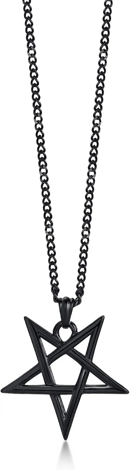 VNOX Church of Satan Seal of Baphomet Satanic Goat of Mendes Goat Head Devil Pendant Leviathan Cross Lucifer Necklace,Inverted Pentagram Amulet Jewelry