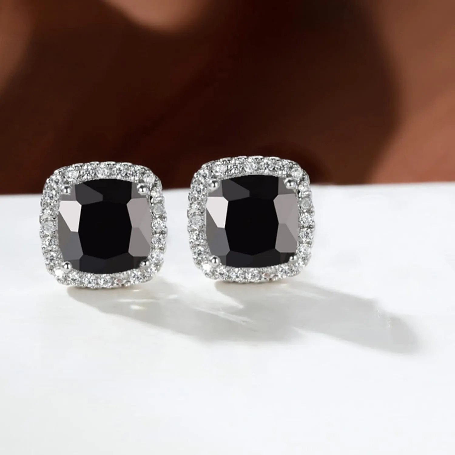 VONSSY Hypoallergenic Gemstone Stud Earrings, Brilliant Cubic Zirconia Crystal Earrings, 925 Silver Posts Nickel Free, Created Diamond Square Earrings Jewelry Gift for Women Wife Mother Daughter