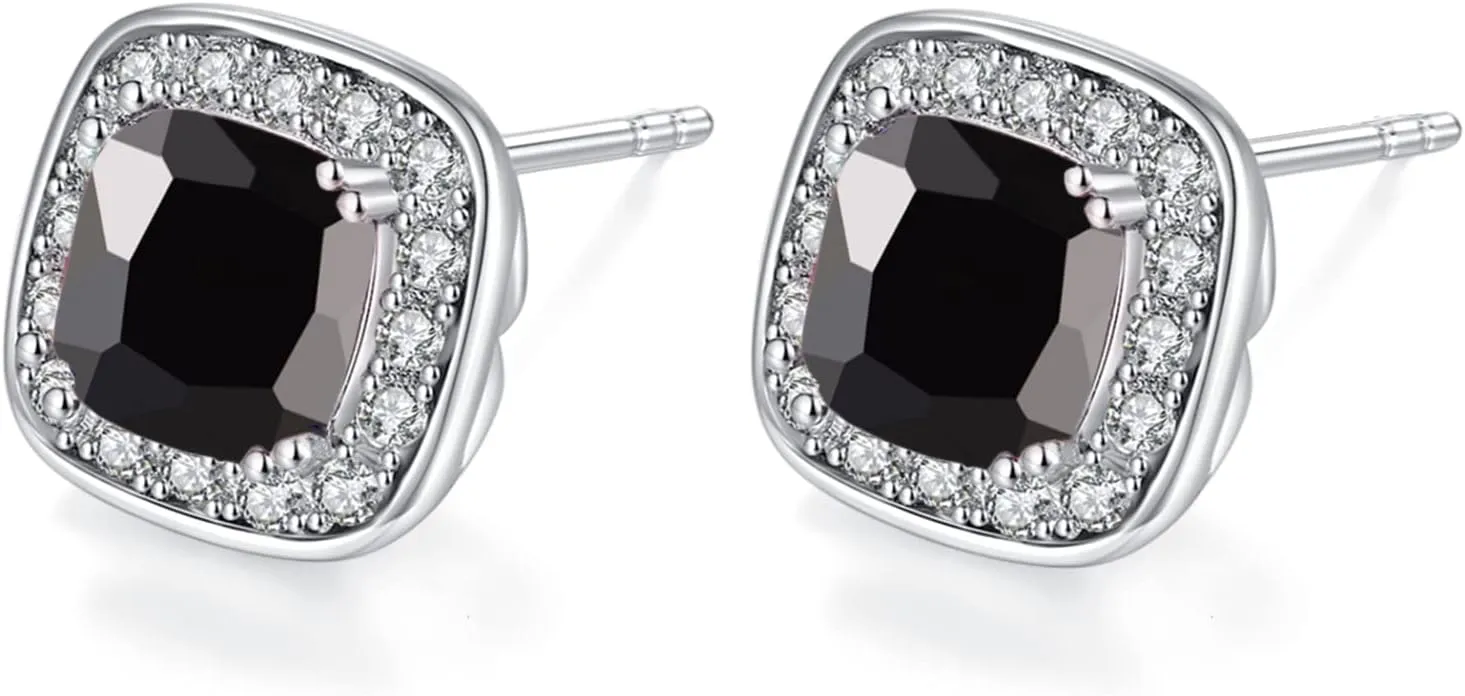 VONSSY Hypoallergenic Gemstone Stud Earrings, Brilliant Cubic Zirconia Crystal Earrings, 925 Silver Posts Nickel Free, Created Diamond Square Earrings Jewelry Gift for Women Wife Mother Daughter