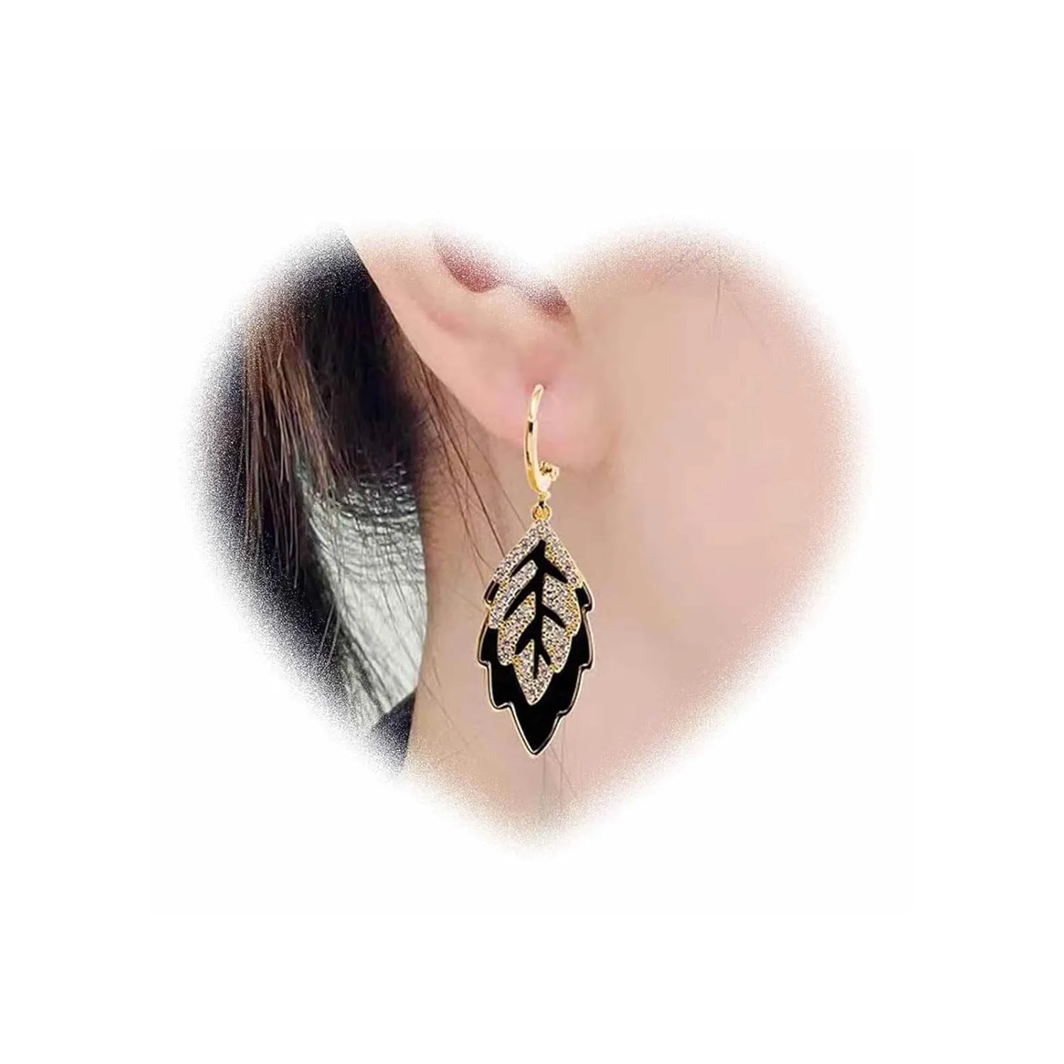 W WEILIRIAN Bohemian Crystal Leaf Drop Earrings Black Leaf Earrings for Girls Rhinestone Leaf Hoop Earrings Cz Leaf Hoop Drop Earrings Jewelry for Women Gifts