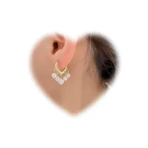 W WEILIRIAN Boho Pearl Hoop Earrings for Teen Girls Pearl Dangle Drop Earrings Gold Pearl Hoop Earrings Vintage Pearl Bead Earrings Wedding Pearl Earrings Jewelry for Women Gifts