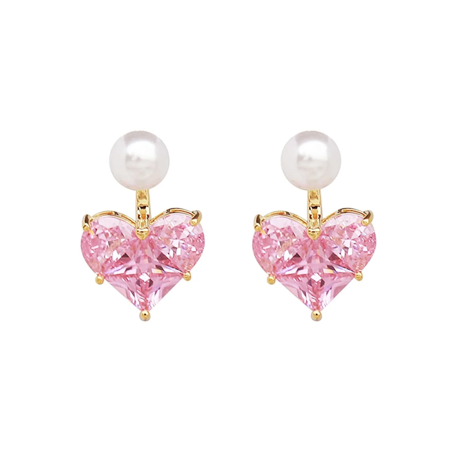 W WEILIRIAN Boho Pearl Jacket Earrings Crystal Heart Earrings Pearl Stud Earrings Rhinestone Heart Dangle Earrings Two Ways Front Back Earrings Jewelry for Women and Girls Gifts