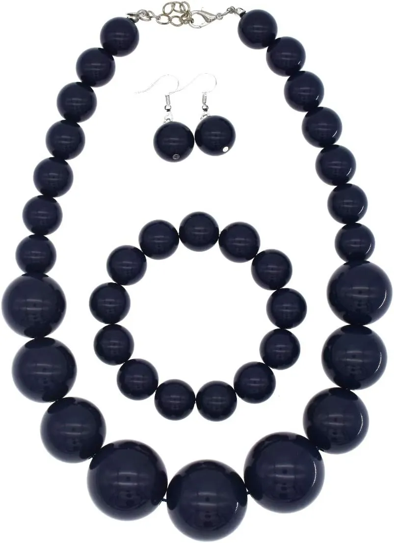 We We Chunky Pearl Necklace for Women Large Big Faux Pearl Necklace and Earrings set 1920s Costume Jewelry set Prom party