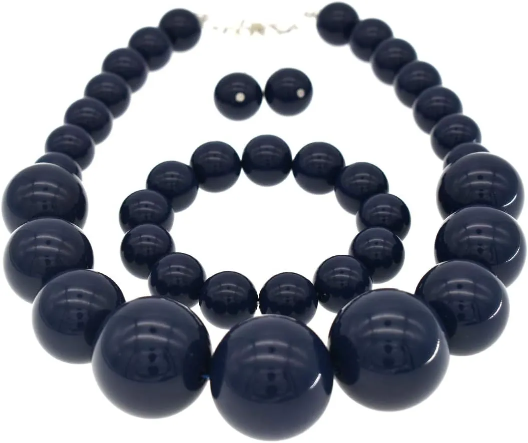 We We Chunky Pearl Necklace for Women Large Big Faux Pearl Necklace and Earrings set 1920s Costume Jewelry set Prom party