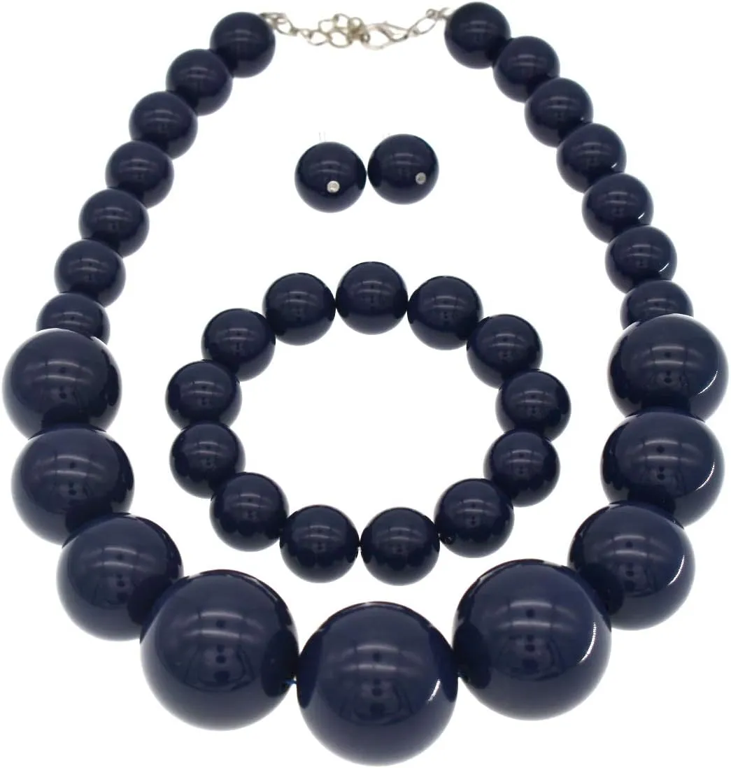 We We Chunky Pearl Necklace for Women Large Big Faux Pearl Necklace and Earrings set 1920s Costume Jewelry set Prom party