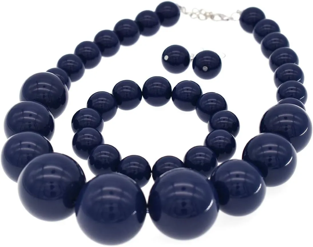 We We Chunky Pearl Necklace for Women Large Big Faux Pearl Necklace and Earrings set 1920s Costume Jewelry set Prom party