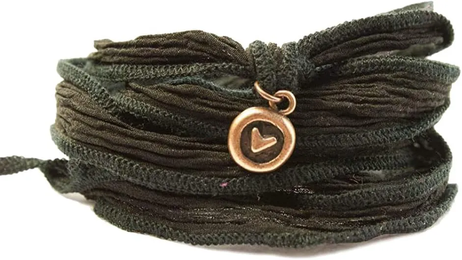 Wedding Collectibles Custom Itsy Circle Heart Wrap Bracelet - Handmade Silk Ribbon Wrap Bracelet, Eclectic Jewelry, Gift for Teen, Inspirational Bracelet, Ombre Ribbon, Bohemian Jewelry