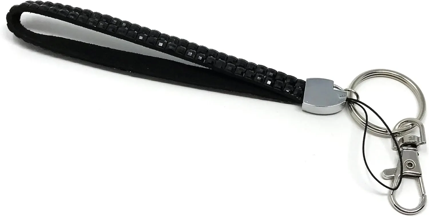 WigsPedia Rhinestone Crystal Bling Wrist Strap Key Chain (Wristlet) (Black)