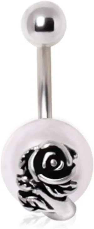 WildKlass Jewelry 316L Surgical Steel Imitation Pearl Navel Ring with Rose