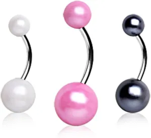 WildKlass Jewelry 316L Surgical Steel Navel Ring with Imitation Pearl Acrylic Balls (Sold Individually)