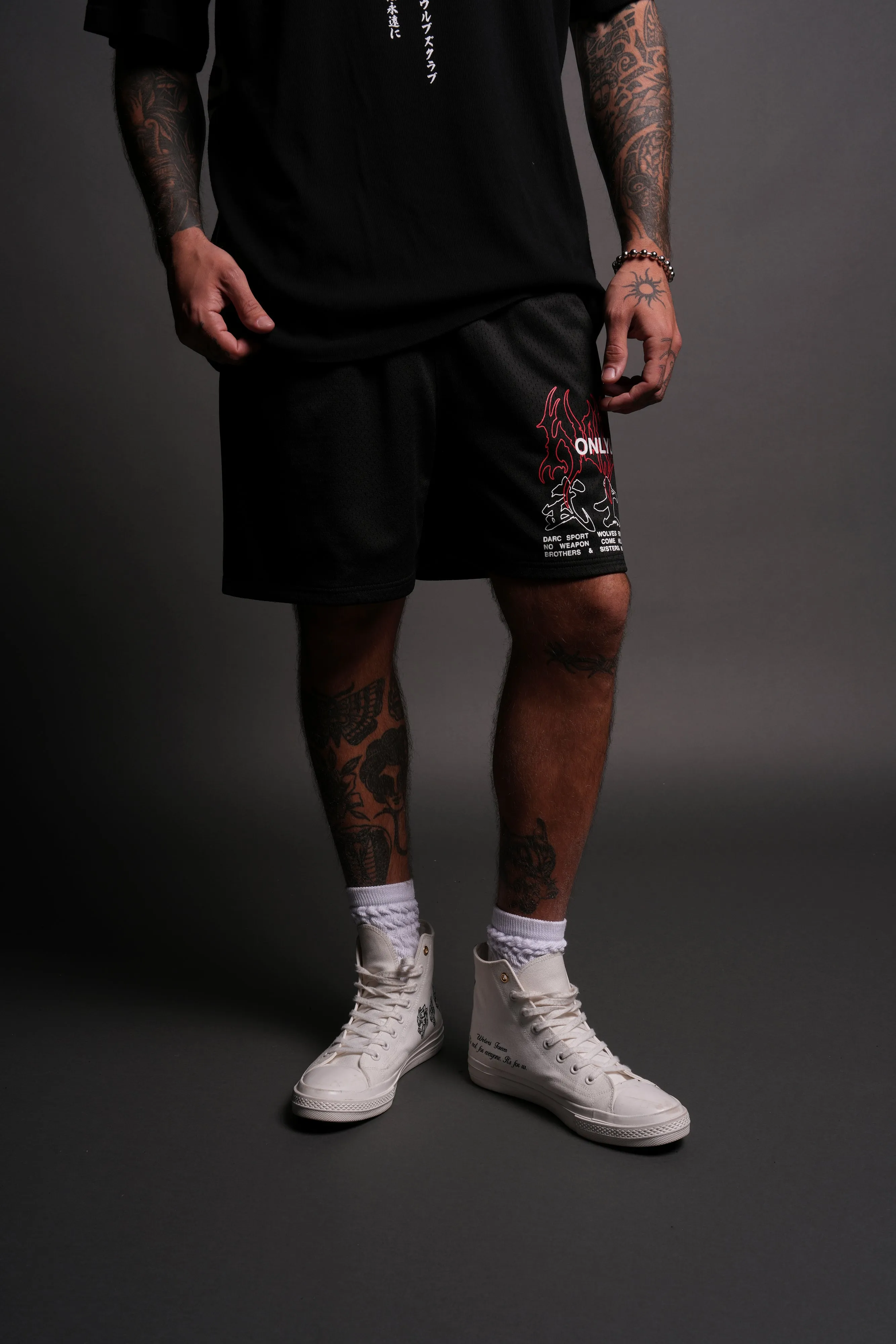 Wolves Bushido Mesh Shorts in Black