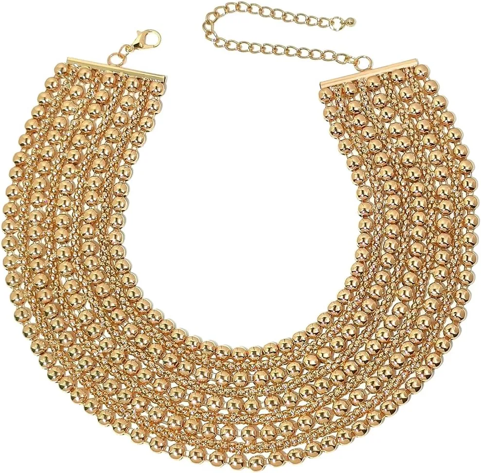 Women Statement Necklace Choker Metal Beaded Chunky Necklace Collar Fashion Party Jewelry