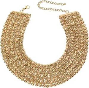 Women Statement Necklace Choker Metal Beaded Chunky Necklace Collar Fashion Party Jewelry