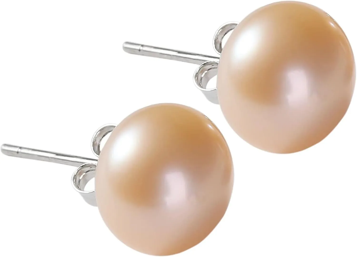 Women's freshwater cultured pearl earrings white buttons 925 Sterling Silver (pink2)