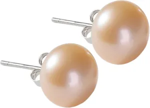 Women's freshwater cultured pearl earrings white buttons 925 Sterling Silver (pink2)