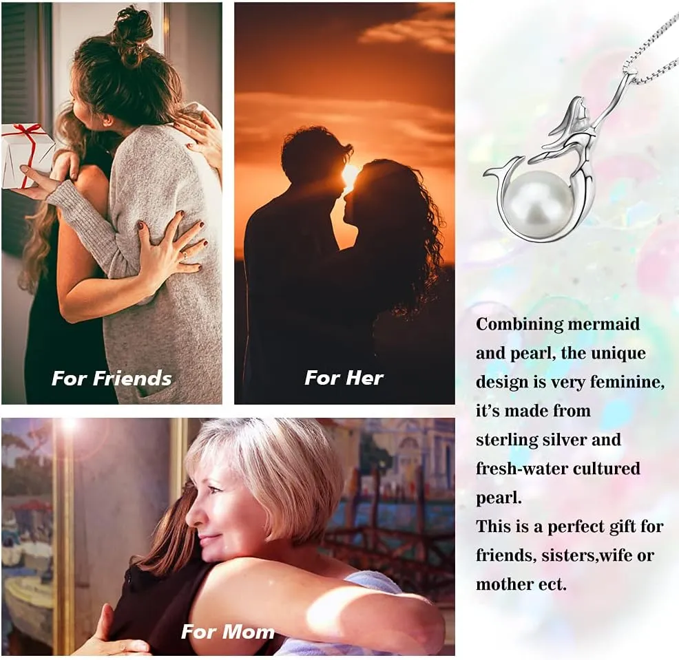 Womens Jewelry 925 Sterling Silver and Freshwater-Cultured Pearl Mermaid Pendant Necklace 18 2"