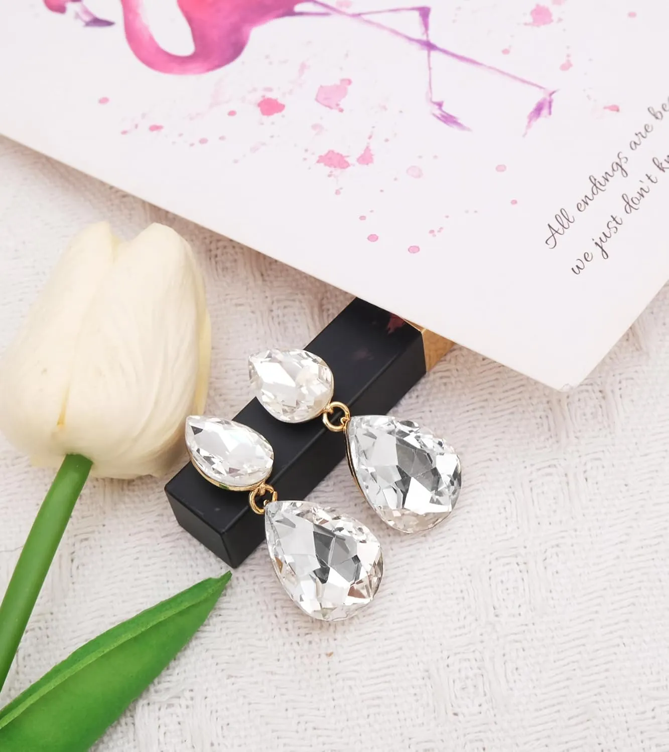 Women's Wedding Bridal Teardrop Austrian Crystal Statement Necklace Dangle Earrings Link Bracelets Jewelry Set for Women Brides Bridesmaids Wedding Prom Party Rhinestone Costume Accessories #1623
