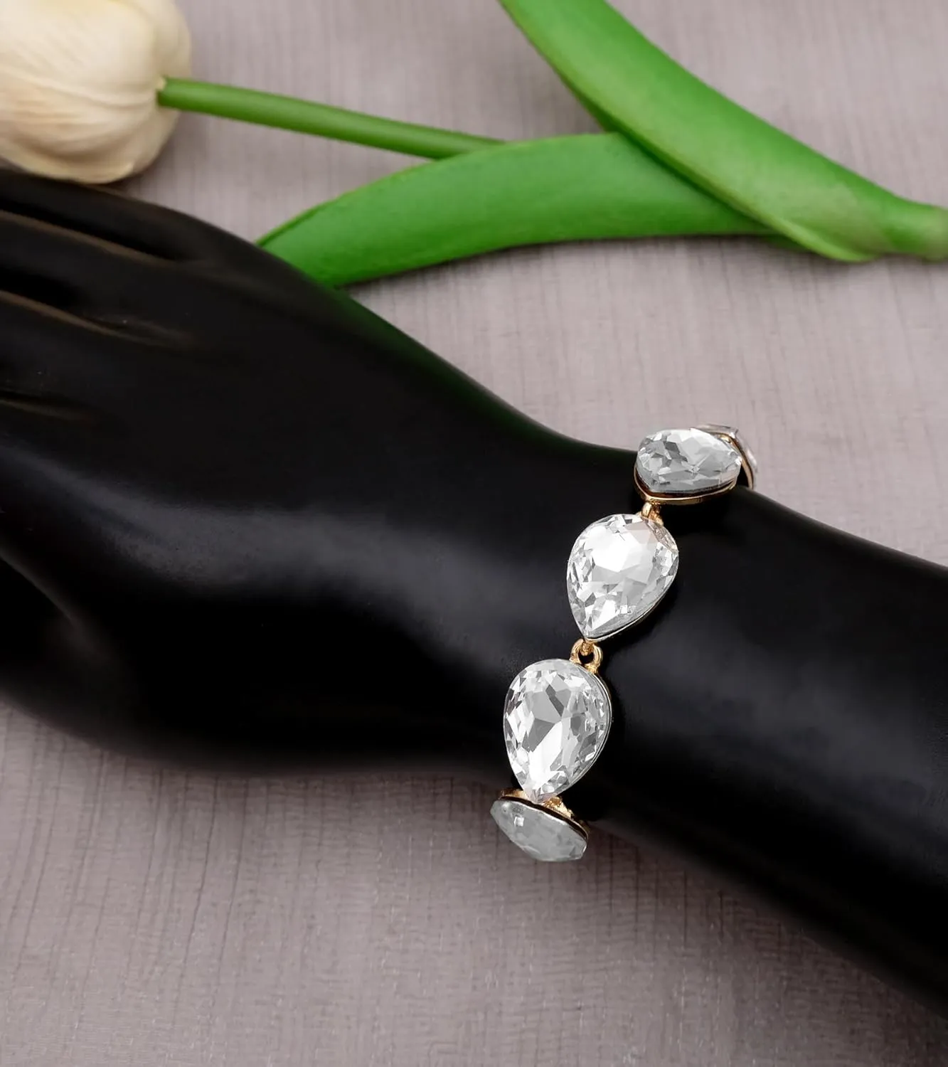 Women's Wedding Bridal Teardrop Austrian Crystal Statement Necklace Dangle Earrings Link Bracelets Jewelry Set for Women Brides Bridesmaids Wedding Prom Party Rhinestone Costume Accessories #1623