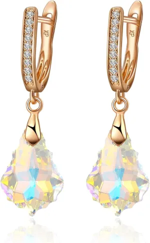 XUPING Dainty Dangle Earrings for Women Small Huggie 14k Gold Plated Hoop Cubic Zirconia Hypoallergenic Crystal Earring Jewelry