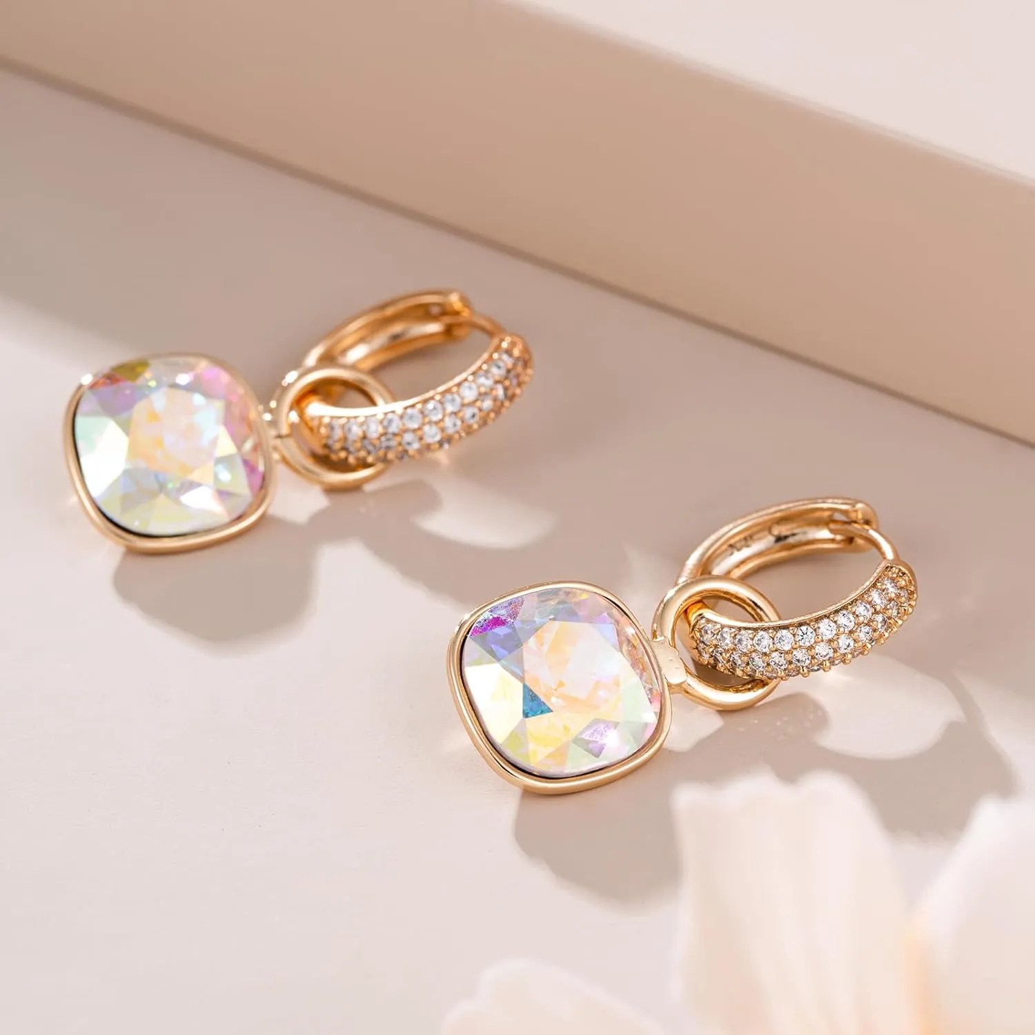 XUPING Hoop Earrings for Women Trendy Dangle Crystal Huggie 14k Gold Plated CZ Earrings Cubic Zirconia Hypoallergenic Earring Jewelry