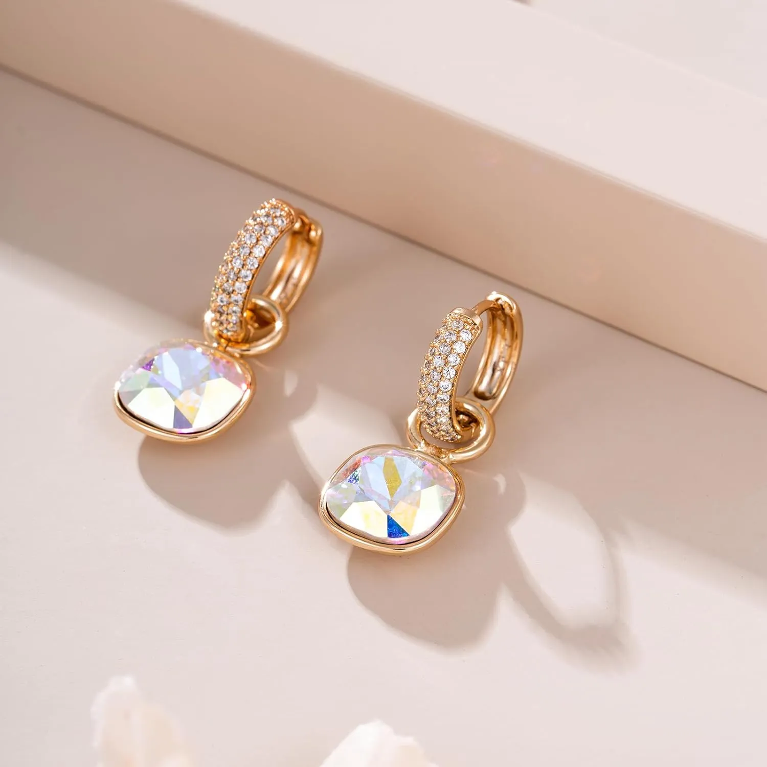 XUPING Hoop Earrings for Women Trendy Dangle Crystal Huggie 14k Gold Plated CZ Earrings Cubic Zirconia Hypoallergenic Earring Jewelry