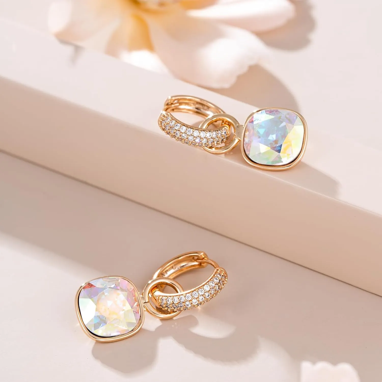 XUPING Hoop Earrings for Women Trendy Dangle Crystal Huggie 14k Gold Plated CZ Earrings Cubic Zirconia Hypoallergenic Earring Jewelry