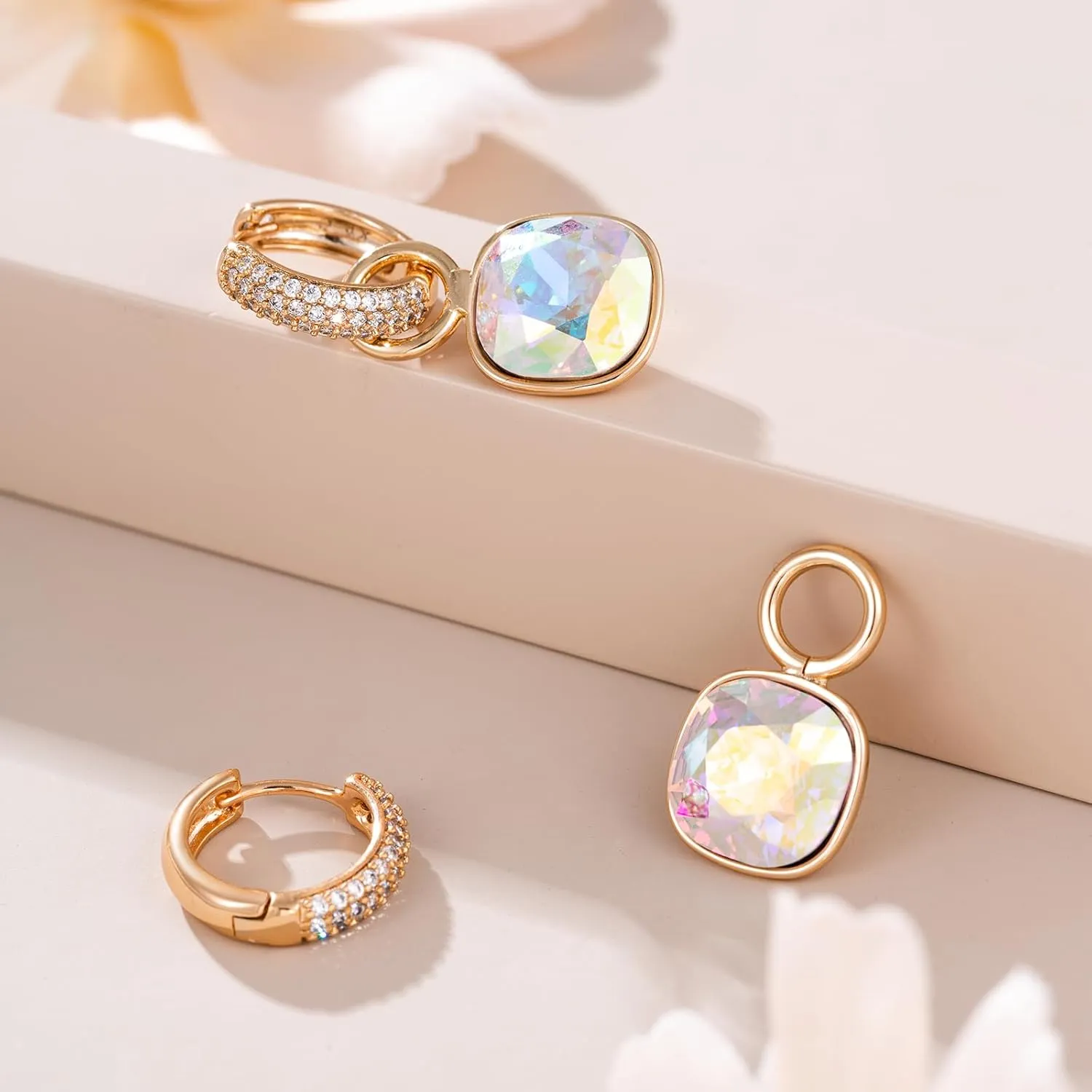 XUPING Hoop Earrings for Women Trendy Dangle Crystal Huggie 14k Gold Plated CZ Earrings Cubic Zirconia Hypoallergenic Earring Jewelry
