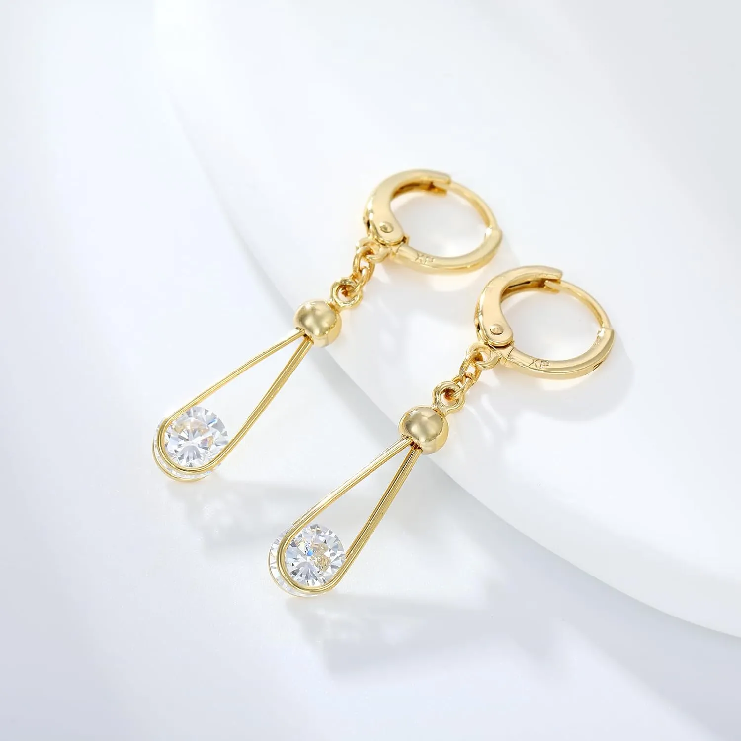 XUPING Hoop Earrings for Women Trendy Dangle Crystal Small Huggie 14k Gold Plated Cubic Zirconia Hypoallergenic Earring Jewelry