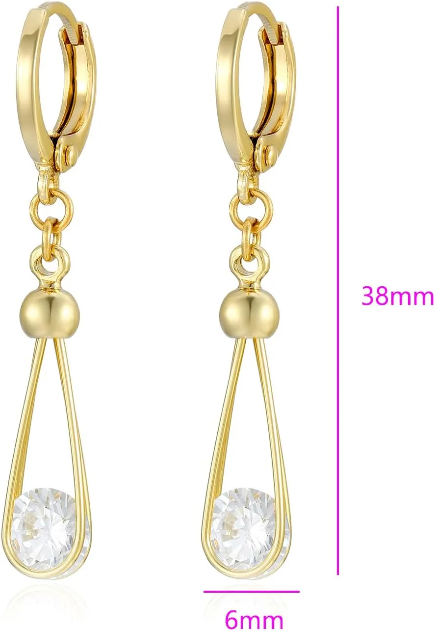 XUPING Hoop Earrings for Women Trendy Dangle Crystal Small Huggie 14k Gold Plated Cubic Zirconia Hypoallergenic Earring Jewelry