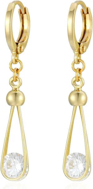 XUPING Hoop Earrings for Women Trendy Dangle Crystal Small Huggie 14k Gold Plated Cubic Zirconia Hypoallergenic Earring Jewelry