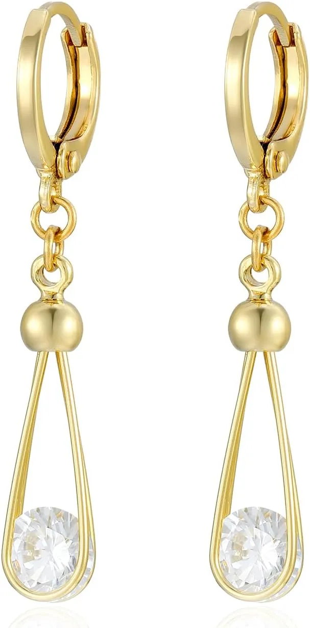 XUPING Hoop Earrings for Women Trendy Dangle Crystal Small Huggie 14k Gold Plated Cubic Zirconia Hypoallergenic Earring Jewelry