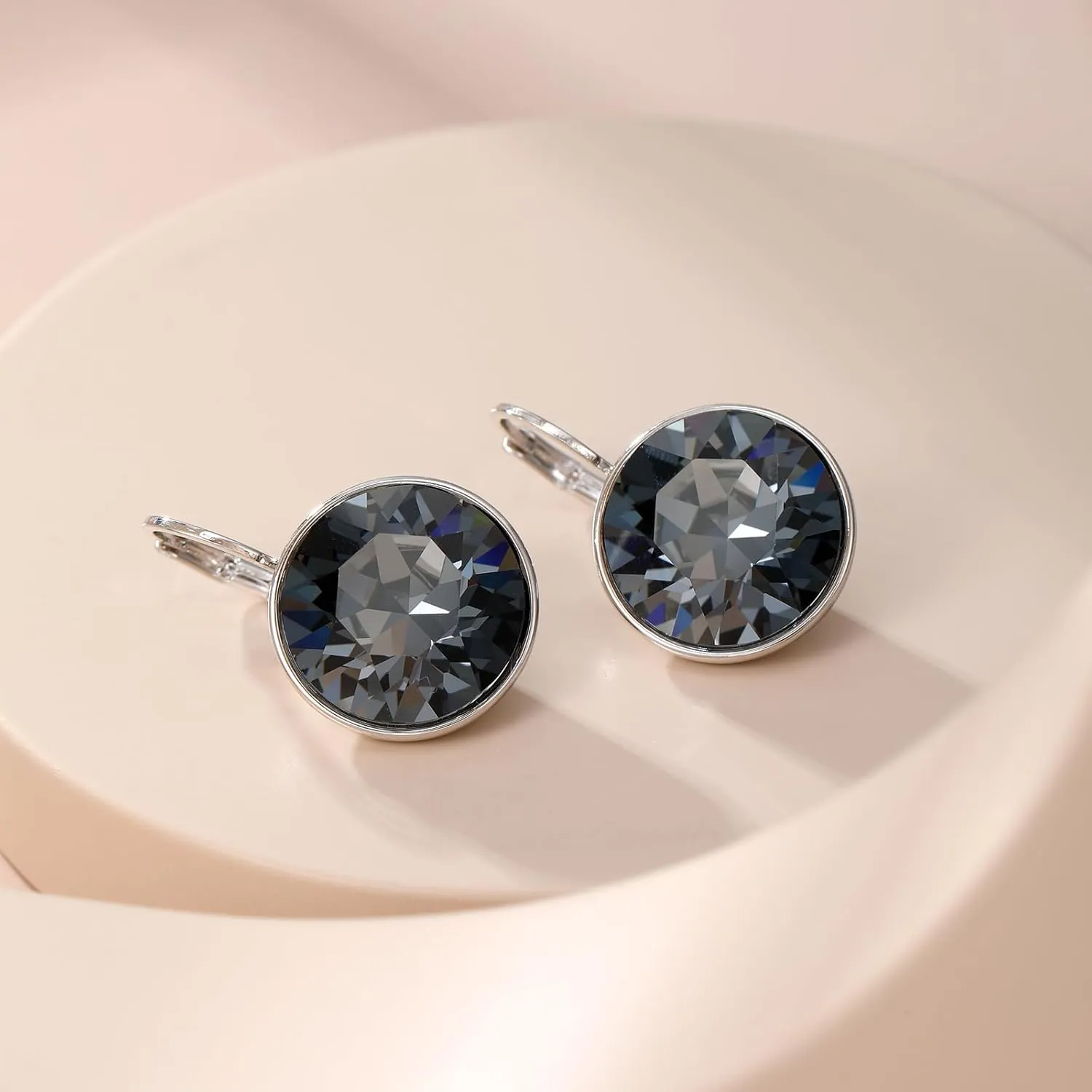 XUPING Round Crystal Leverback Earrings Sparkly Elegant Austrian Crystals 18K Platinum Plated Hypoallergenic Delicate Jewelry Gifts For Women Party