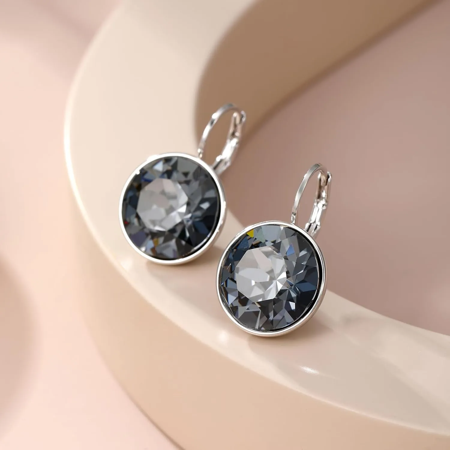 XUPING Round Crystal Leverback Earrings Sparkly Elegant Austrian Crystals 18K Platinum Plated Hypoallergenic Delicate Jewelry Gifts For Women Party