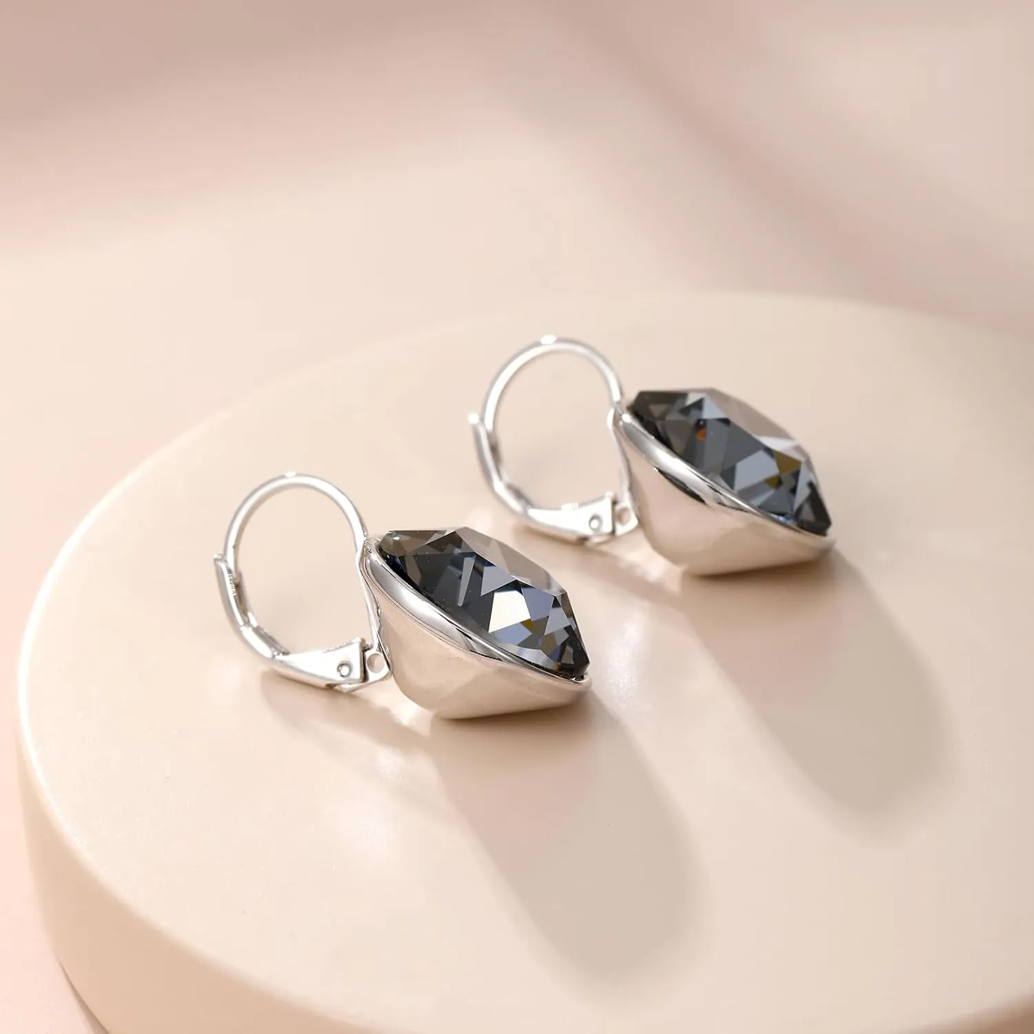 XUPING Round Crystal Leverback Earrings Sparkly Elegant Austrian Crystals 18K Platinum Plated Hypoallergenic Delicate Jewelry Gifts For Women Party