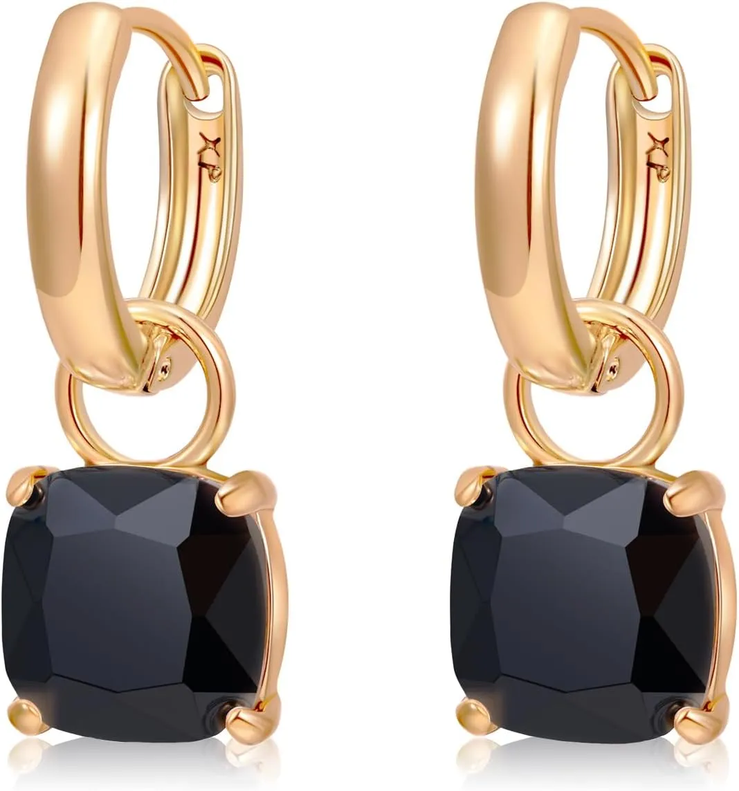XUPING Small Huggie Earrings Dangle Crystal Hoop Earrings 14k Gold Plated Hypoallergenic Earrings