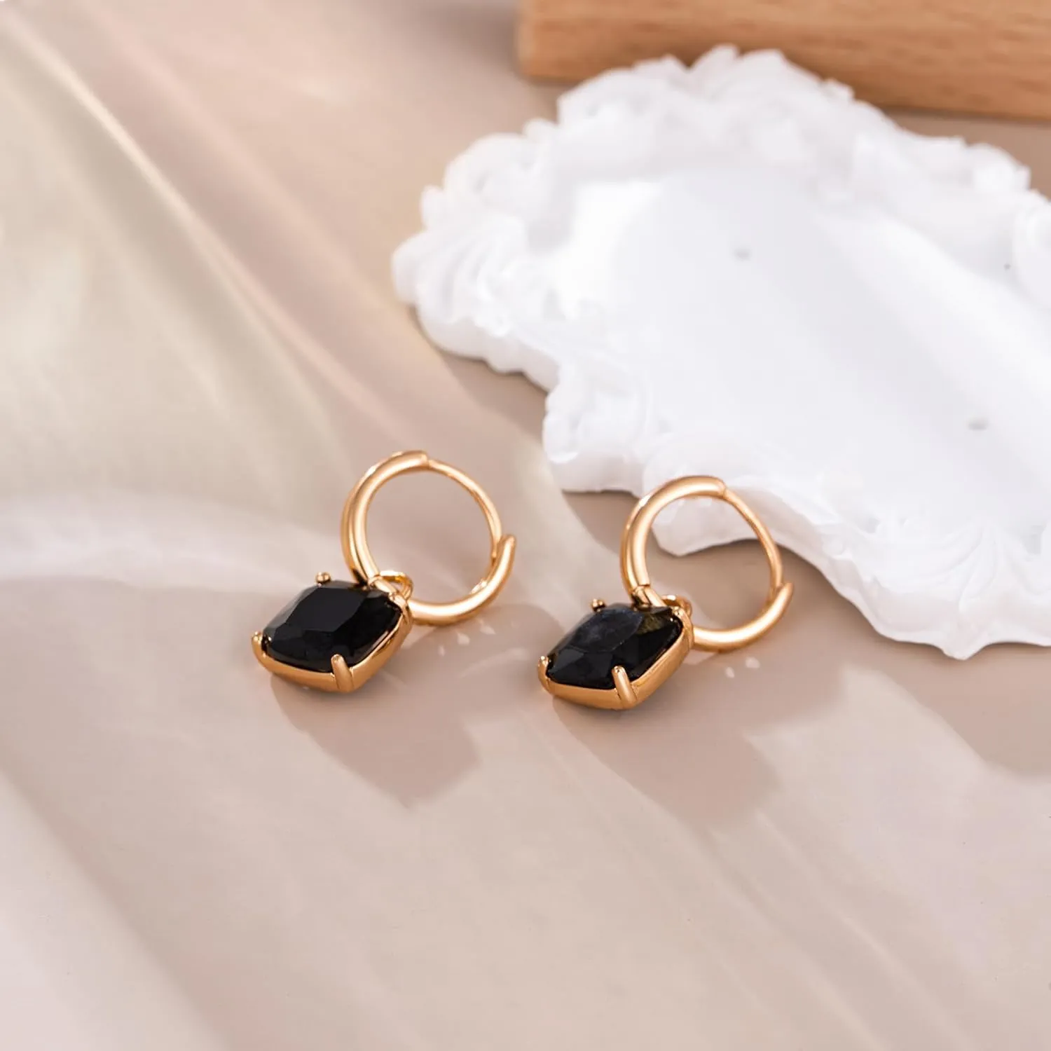 XUPING Small Huggie Earrings Dangle Crystal Hoop Earrings 14k Gold Plated Hypoallergenic Earrings