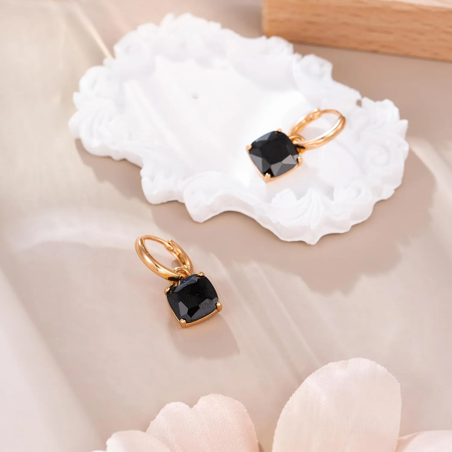 XUPING Small Huggie Earrings Dangle Crystal Hoop Earrings 14k Gold Plated Hypoallergenic Earrings