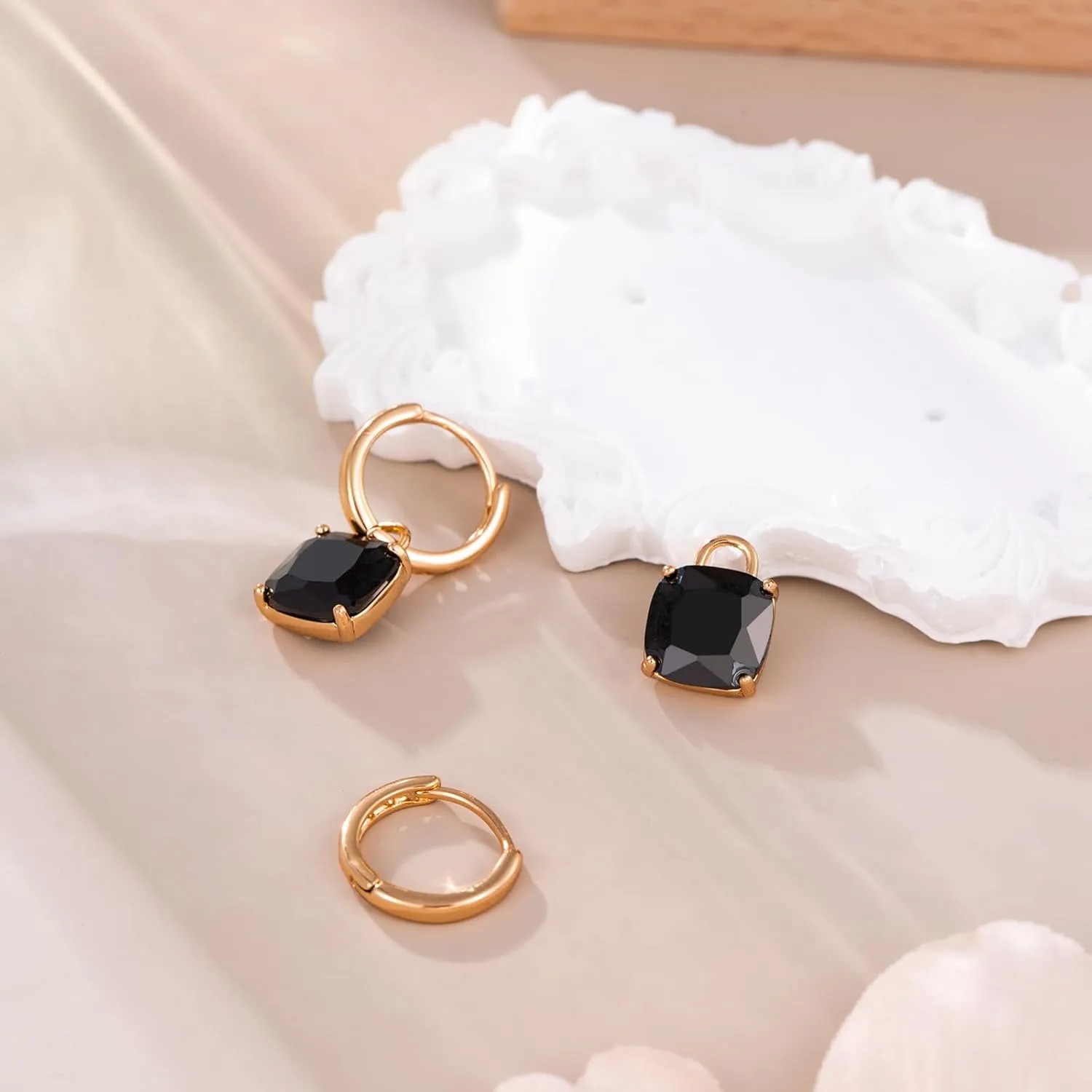 XUPING Small Huggie Earrings Dangle Crystal Hoop Earrings 14k Gold Plated Hypoallergenic Earrings