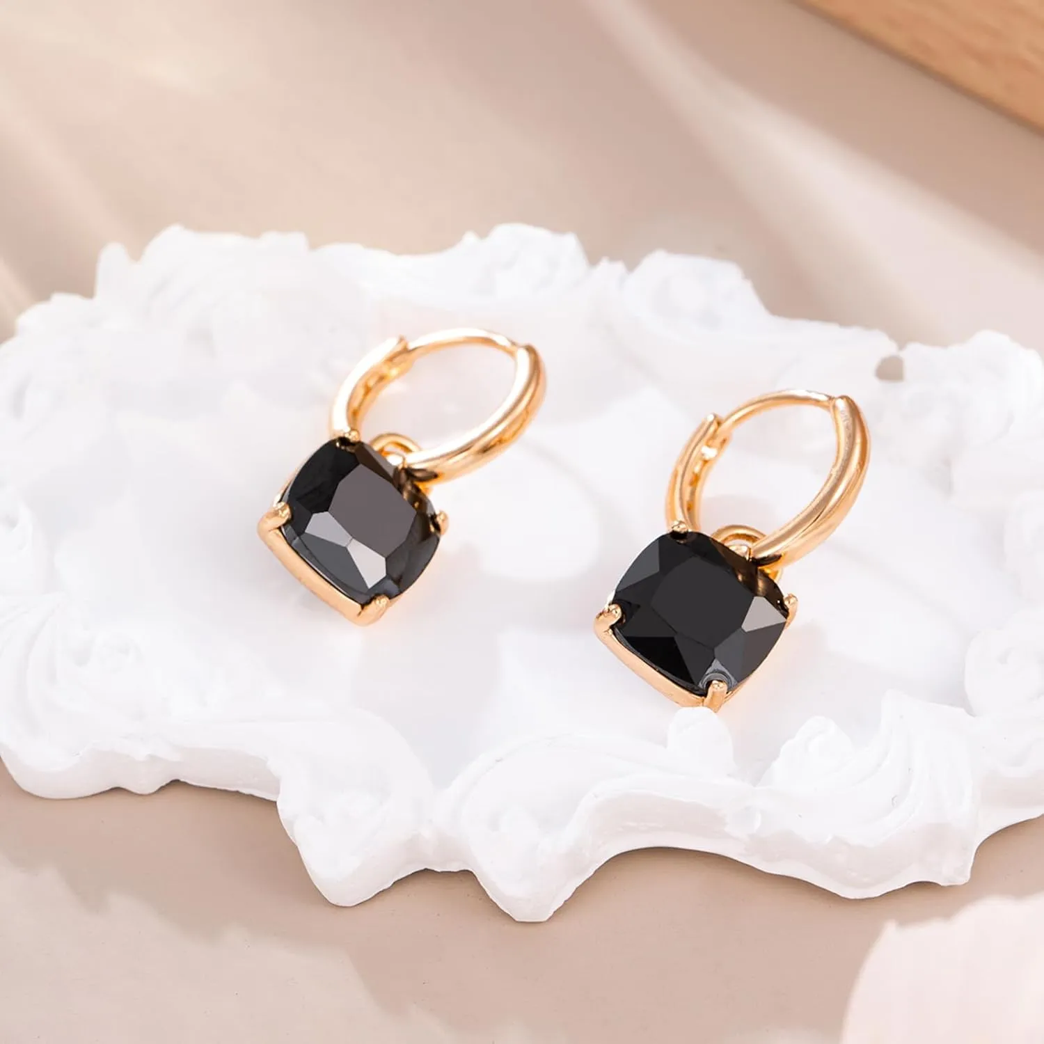 XUPING Small Huggie Earrings Dangle Crystal Hoop Earrings 14k Gold Plated Hypoallergenic Earrings