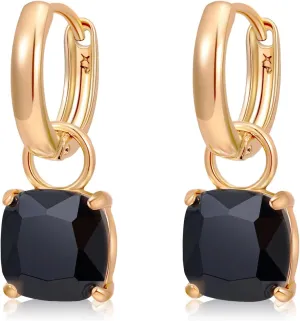 XUPING Small Huggie Earrings Dangle Crystal Hoop Earrings 14k Gold Plated Hypoallergenic Earrings