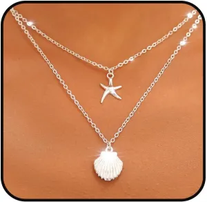 Yalice Starfish Layered Necklace Chain Boho Shell Pendant Necklaces Beach Summer Jewelry for Women Gifts
