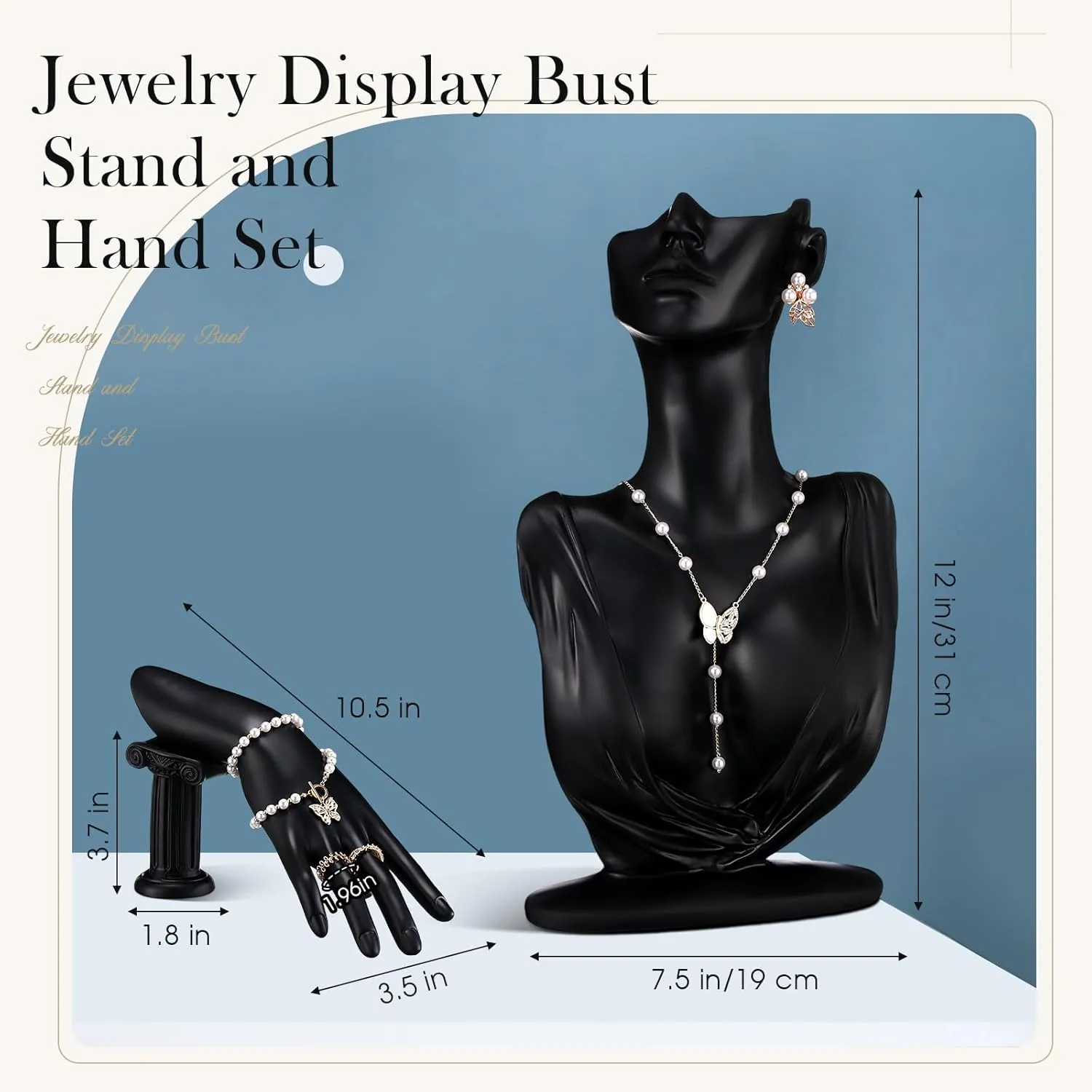 Yalikop 2 Pcs Jewelry Mannequin Display Set Necklace Bust Mannequin Earring Stand Hand Bracelet Ring Stand for Selling Show