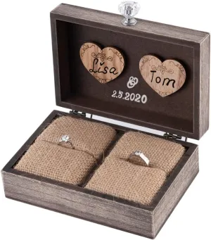 Y&K Homish Wedding Ring Box Unique and Engagement Ring Holder Boxes for Marriage Mr and MRS Decorative Box (Rustic Brown)
