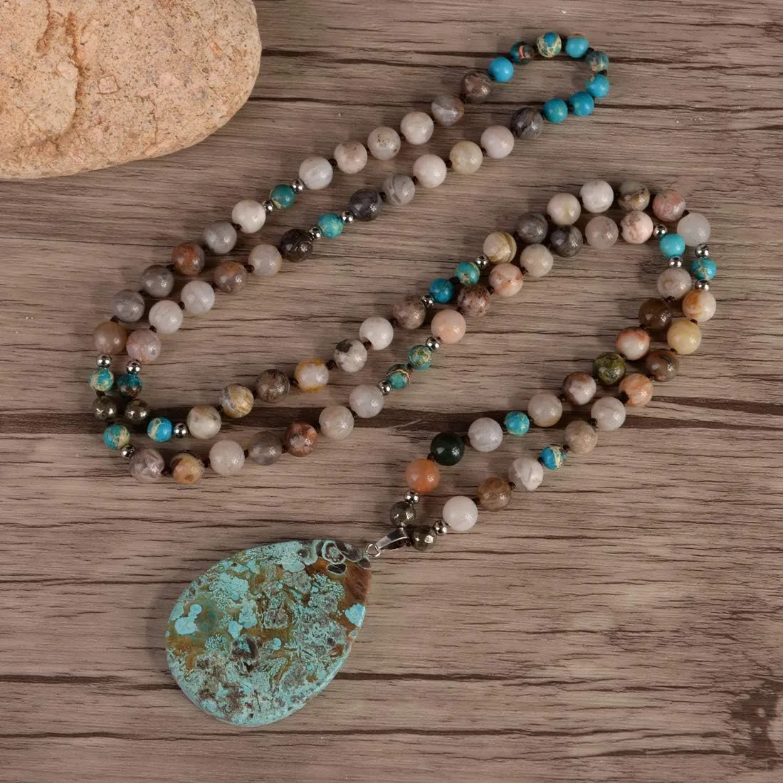 YGLINE Chakra 108 Mala Beads Bracelet Real Healing Gemstone Yoga Meditation Hand Knotted Mala Prayer Bead Necklace