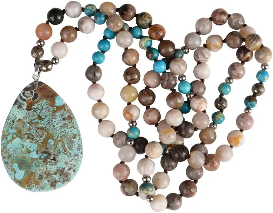 YGLINE Chakra 108 Mala Beads Bracelet Real Healing Gemstone Yoga Meditation Hand Knotted Mala Prayer Bead Necklace