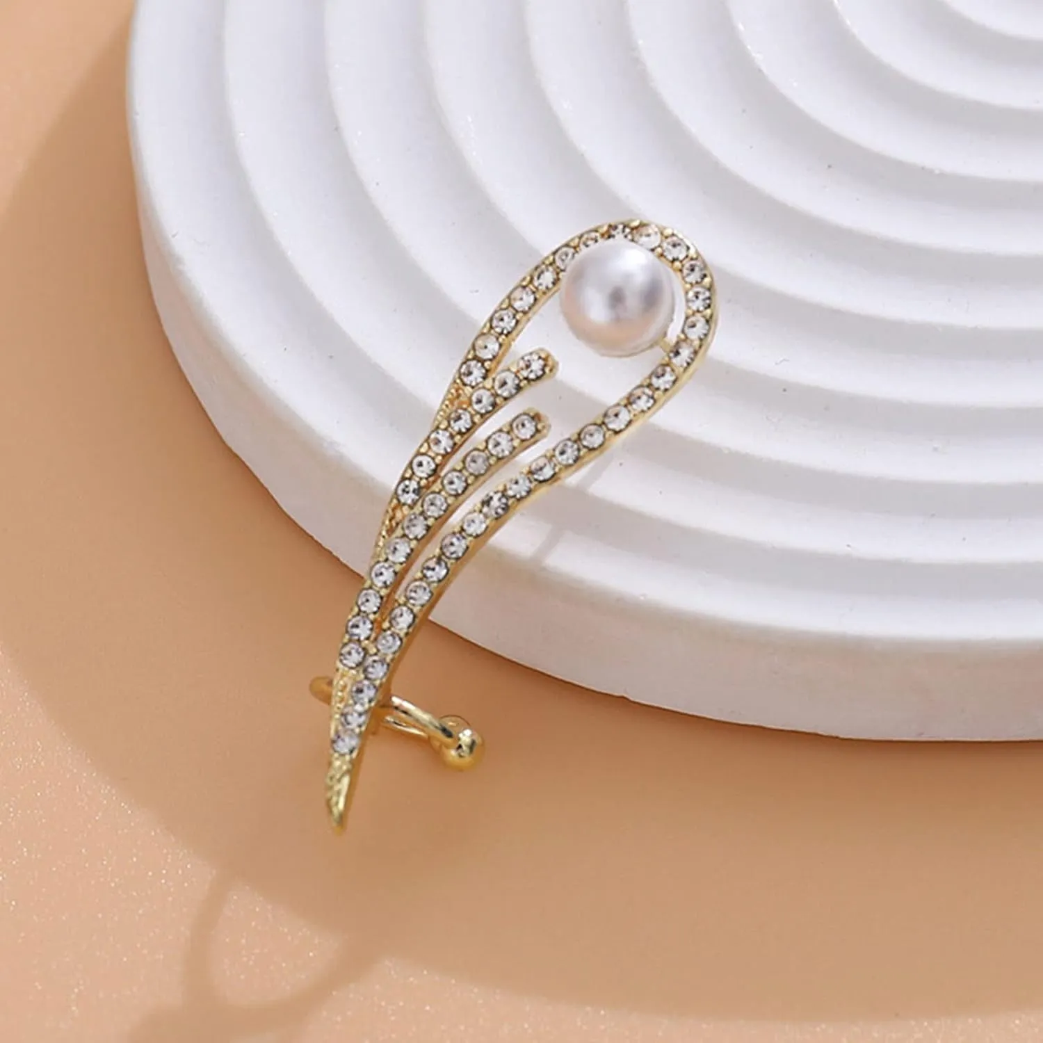 YienDoo Boho Crystal Wing Ear Cuff Wrap Earrings Gold Rhinestone Wing Ear Jacket Piercing Wrap Earrings Statement Crawler Climber Pearl Stud Single Earring Left Ear Jewelry for Women