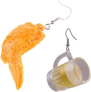 YIYUGEY Imitation Food Earrings Fried Chicken Legs Chicken Wings Fries Shrimp Tail Beer Asymmetrical Simulation Cute Pendant Earrings Creative Delicious Jewelry Surprise for Women