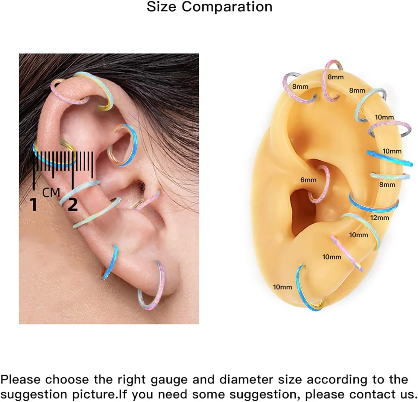 Yrogcu Nose Ring Lip Rings Septum-Clicker:8G 10G 12G14G 16G 18G 20G Dia.6mm 8mm 10mm 12mm 14mm 16mm Hinged Nose Piercing Hoop Ring Sleeper Earring Helix Rook Conch Cartilage Daith Tragus Earrings Nose Piercing Jewelry
